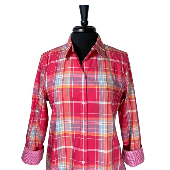 Chaps Ralph Lauren Women’s Shirt L Plaid Cotton Stretch No Iron Preppy Button Up - Picture 5 of 9